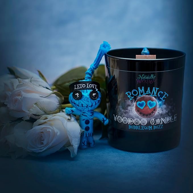 Naturally Wicked Voodoo Romance Candle Set - Inc. Voodoo Doll, Crystal, Wood Wick, Bubblegum Buzz Scent & Gift Box