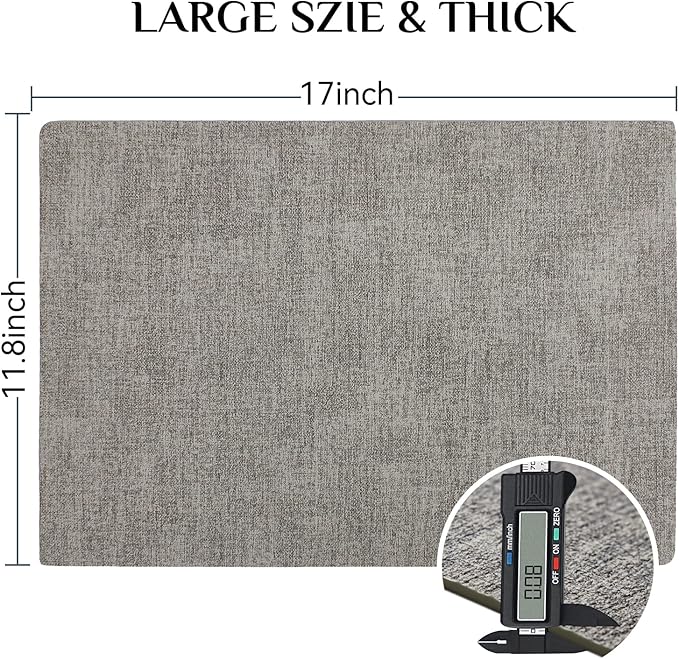 Softalker Faux Leather Placemats Set of 4-Vinyl Heat Resistant Place Mats, 100% Waterproof Oilproof Wipe Clean Table Mats for Indoor & Outdoor Use, 17’’×12’’, Light Grey