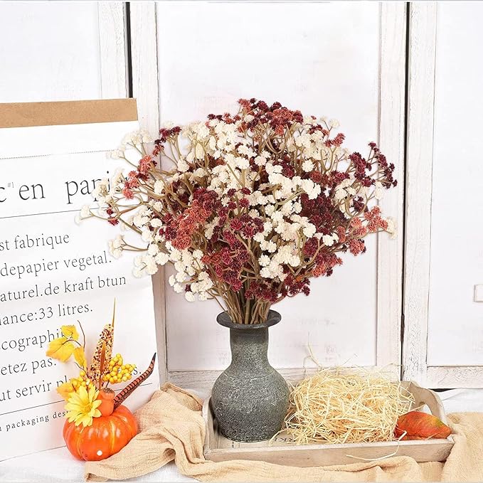 Baby Breath Flowers Fall Flowers Artificial Bulk , 30Pcs Fall Decor Fake Gypsophila Plants Bouquets Flowers Real Touch Faux Babies Breath Arrangement for Home Autumn Wedding Vase Decoration Orange