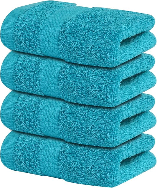 Infinitee Xclusives Premium 100% Cotton Wash Cloths for Showering - Pack of 4, (12x12) Inches - Highly Absorbent, Soft Face Towels, Washcloths Perfect for Bathroom, Hotel, Gym |Serene Teal|