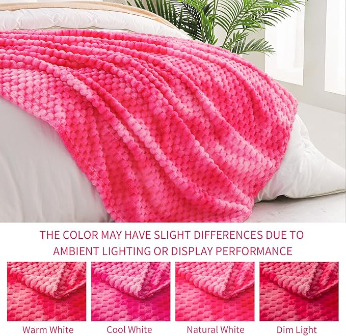 Exclusivo Mezcla Twin Size Soft Fleece Blanket, 60x80 Inches Stylish Jacquard Velvet Blanket for Bed, Fuzzy Cozy Lightweight for All Season, Tie-dye Hot Pink