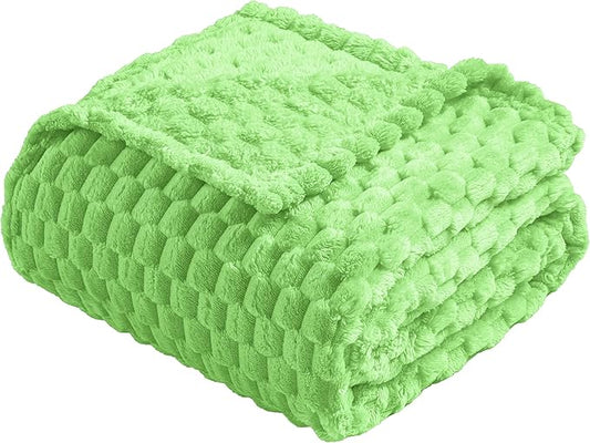 Vessia Flannel Fleece Throw Blanket, 3D Jacquard Light Green Fuzzy and Warm Blanket for Couch,Sofa,Bed,Chair, 300GSM Soft Touch Cozy Throw for All-Season Home Decor(50x40inch)