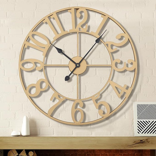 LEIKE 31 Inch Extra Large Wall Clock - Retro Decorative Oversized Farmhouse Arabic Numerals Silent Little Ticking Battery Operated Gold Metal Wall Clocks for Living Room,Office,Entrance Decor