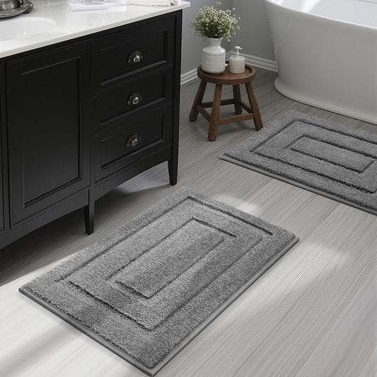 GRANNY SAYS Bathroom Rugs Sets 2 Piece,Soft Bath Mats for Bathroom, Bath Rugs Non Slip Washable, Absorbent Bath Rug for Tub, Shower and Toilet, Bath Mat Set (Grey, 20" x 32" + 16" x 24")