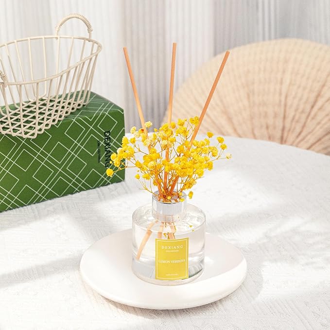 Lemon Verbena Reed Diffuser Set - 3.38 fl oz (100ml) Essential Oil with 6 Reed Sticks | Home & Bathroom Decor