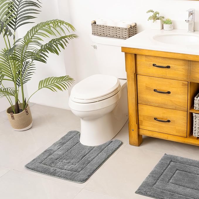 GRANNY SAYS Bathroom Toilet Rugs U Shaped, Bath Mats for Bathroom, Bath Rugs Non Slip Washable, Absorbent Microfiber Toilet Mat, Soft Plush Shaggy Bath Carpet, 20" x 24", Deep Gray