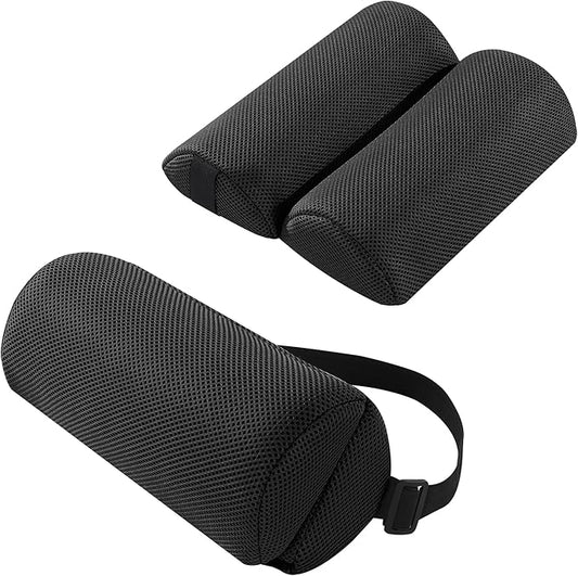 MABOZOO Foldable Lumbar Roll Pillow, Mesh 2 Semi-Circular Back Support Cushion with Adjustable Strap, Portable Cervical Cushion Support Pillow Leg Pillow for Head, Neck Back and Legs(Black)