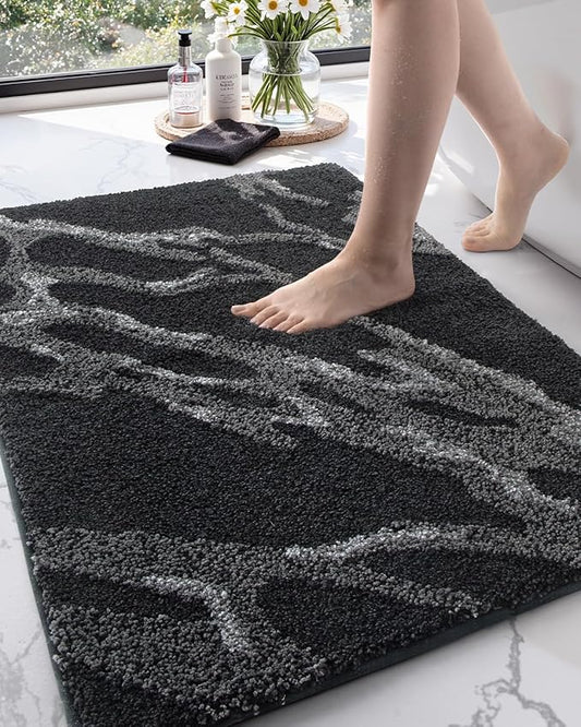 DEXI Soft Plush Bathroom Mat, Non Slip Washable Bath Rug, Absorbent Bathmat for Shower Tub Sink Toilet, 17x30, Black