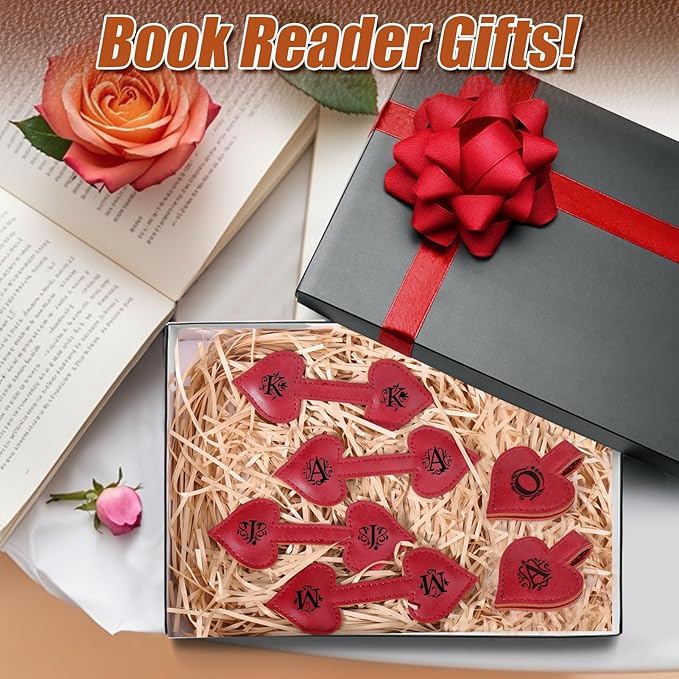 AIERSA Magnetic Bookmarks for Women, Heart Magnetic Leather Bookmark with Initial, A-Z Strong Magnet Book Marks for Book Lovers Reading Women Girls, Book Lovers Gifts Accessories