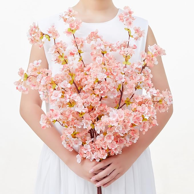 SITUMEIZI Artificial Cherry Blossom Branches Silk 39 Inch Faux Cherry Flowers Peach Tall Stems for Home Wedding Bedroom Table Japanese Real Touch Vase Decoration(3Pcs,Pink)