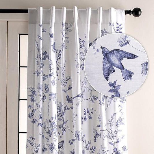 Maison d' Hermine Curtains for Living Room 100% Cotton 84 inch Length One Panel Light Filtering Curtains for Bedroom Windows with Rod and Loop Pockets Drapes (Neo Ipomee White, 50" W x 84" L)