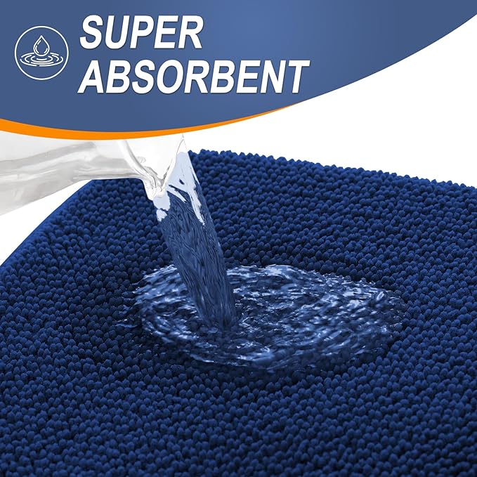 OLANLY Thick Memory Foam Bath Mat Rug 47x24, Extra Soft Absorbent Bathroom Rug, Quick Dry Bath Mats, Non-Slip, Machine Washable Carpet for Bathroom, Tub and Shower, Home Decor Accessories, Navy