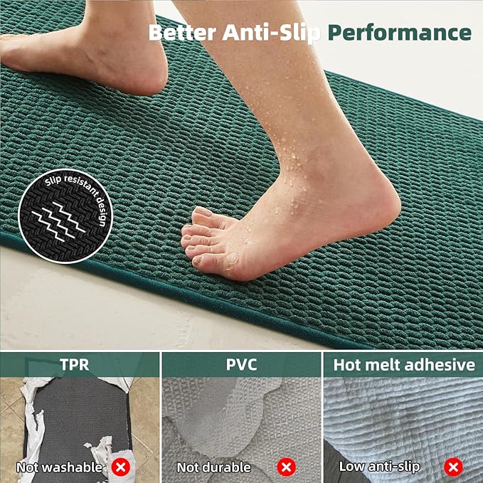 Bathroom Rugs Non Slip Washable, Super Absorbent Thin Bath Mat Small Quick Dry Low Pile Bathroom Rug, Dark Green 20"x30"