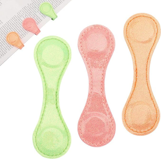 Leather Magnetic Bookmarks, 3Pcs Loose Powder Morandi Magnet Book Mark Clips Gift for Women, Kids, Reading Book Lovers, Teacher Gift for School Office Home Supplies (Orange+Green+Pink)