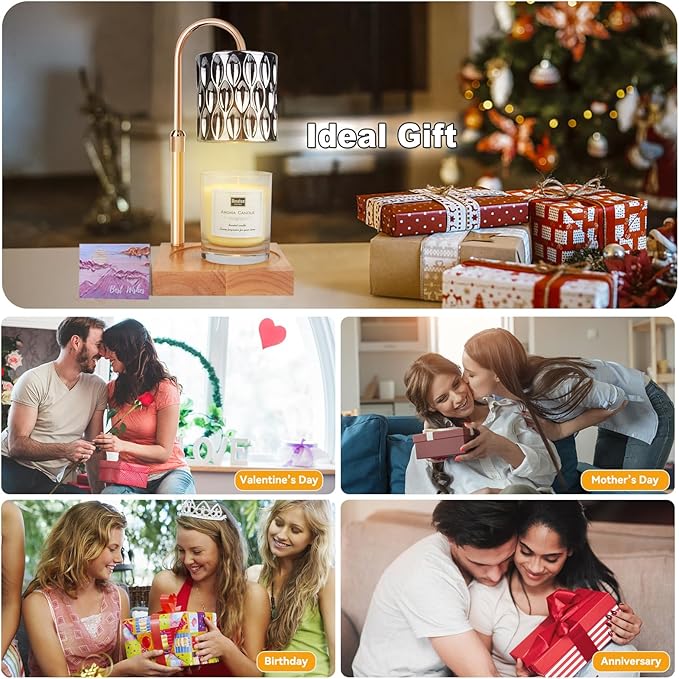 Candle Warmer Lamp with 3 Bulbs, Adjustable Height Dimmable Candle Warmer with Timer, Compatible with Large Jar Candles, Candle Lamp with Charming Gift Box Ribbon for Her/Him