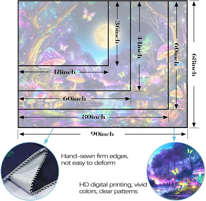 Kanuyee Blacklight Tapestry Butterfly Moon Wall Tapestry Magical Forest Tapestries for Bedroom Magical Tapestries Aesthetic Bedroom Room Decor Moon 44×60 Inches