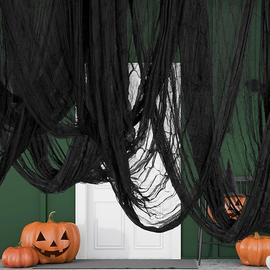 600" x 85" Creepy Halloween Cloth - Black Spooky Fabric - Large Creepy Halloween Decorations for Haunted House, Window Backdrops, Garden Party, Yard, Wall, Doorway