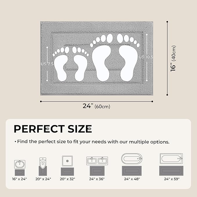 GRANNY SAYS Gray Bathroom Rugs, Bath Mats for Bathroom Non-Slip, Super Soft and Water Absorbent, Microfiber Bath Rugs, Machine Wash Dry, Bath Rugs for Floor, Tub and Shower, 16" x 24"