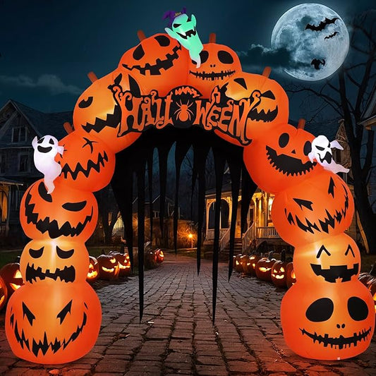 MGparty 10FT Halloween Inflatables Pumpkin Archway with LED Built-in Halloween Yard Decoration Blow Up Inflatable for Outdoor Indoor Garden Lawn (10Ft Pumpkin Archway)