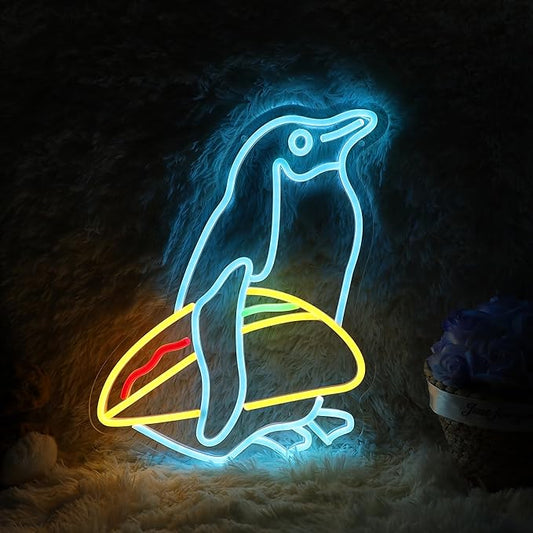 Penguin Tacos Neon Sign Cute Penguin LED Light Up Sign for Nursery Room Wall Decor Man Cave Game Room Penguin Gifts11.9"×15.7"