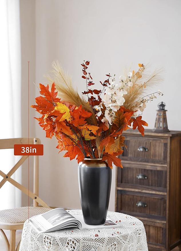 MISSPIN Thanksgiving Decorations - 9Pcs Fall Decor Artificial Flowers Orchid Maple Leaves Stems Set Fall Stems Faux Reed Maple Leaves for Wedding Bouquet Table Centerpieces Autumn