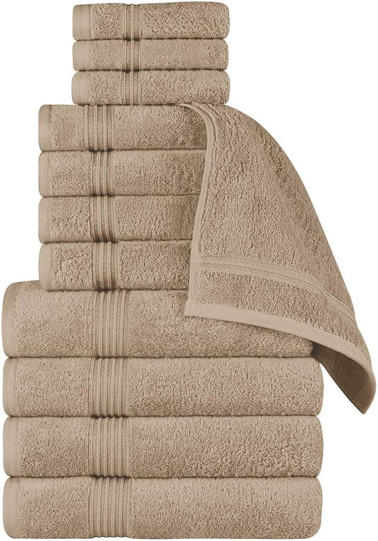 Superior Egyptian Cotton 12-Piece Towel Set, Assorted Towels for Home Bathroom, Guest Bath Decor Essentials, Includes 4 Bath, 4 Hand, 4 Face Towels/Washcloths, Quick Dry, Absorbent - Taupe