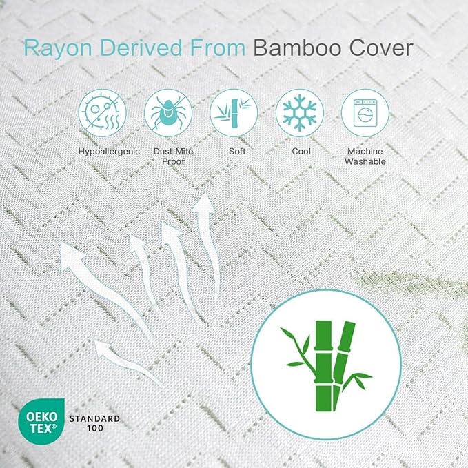 JJDANFILL Rayon Derived from Bamboo Pillow Standard Size Set of 2 - Machine Washable Bed Pillows for Sleeping for Back, Stomach and Side Sleeper - Firm Shredded Memory Foam Pillows 20 * 26in