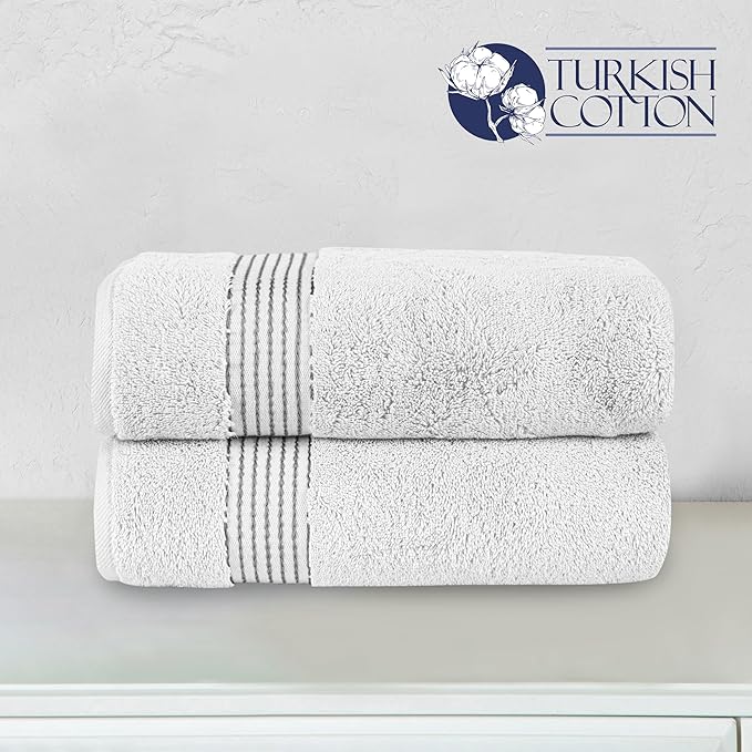 Elegant Comfort Premium Turkish Cotton 2 Pack Bath Towel Set - 27 x 54 inch, Luxurious Hotel Spa Quality 100% Turkish Cotton 2PC Bath Towel Set - Highly Absorbent - Soft Bathroom Towels, White/Gray