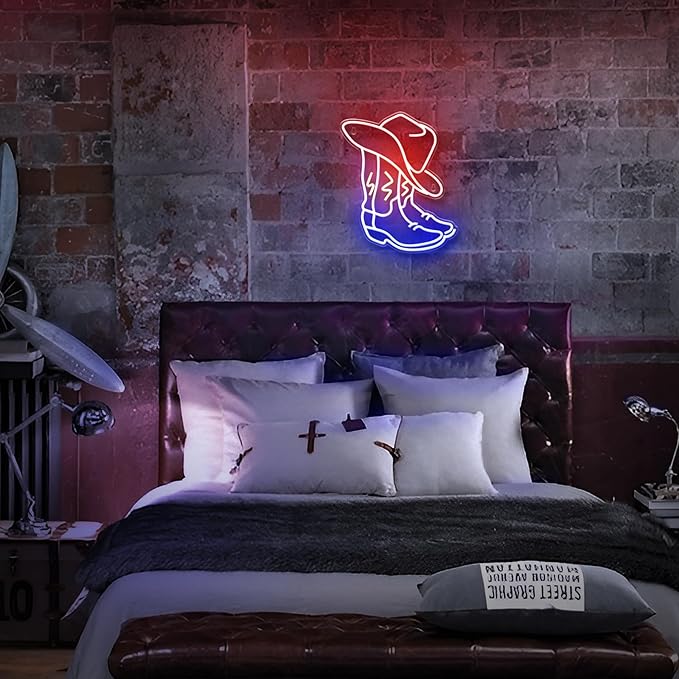 Kavaas Cowboy Boot Neon Sign, Neon Cowboy Hat Sign for Wall Decor | Western Neon Sign for Bedroom, Bar, Office, Man Cave - Best Gifts for Rodeo Enthusiast, Birthday, Christmas