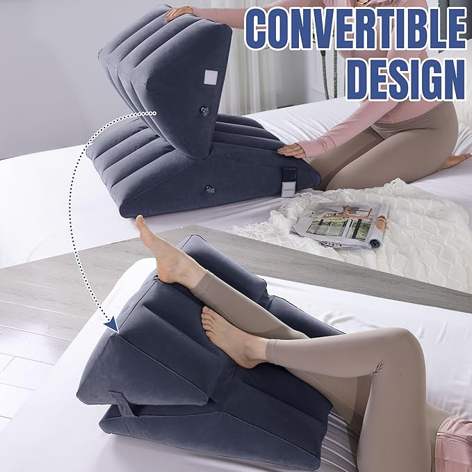 HOMBYS Adjustable Inflatable Bed Wedge Pillow for Sleeping, 7 in 1 Multi Use Back Pillow for Bed Sitting Up, 10 inch Elevated Support Pillow for Legs & Back, Portable for Travel-30"x22"x10", Blue