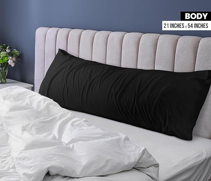 Utopia Bedding Body Pillow Cases - 2 Pack - Envelope Closure - Soft Brushed Microfiber Fabric - Shrinkage and Fade Resistant Pillow Covers 21 X 54 Inches (Body, Black)