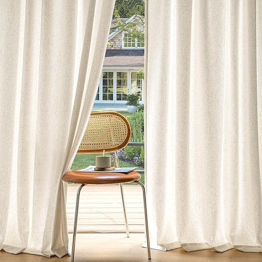 MIULEE Non-See-Through Privacy Linen Curtains 2 Panels, Light Filtering Window Curtains Farmhouse Textured Back Tab Semi Sheer Drapes for Bedroom Living Room, 52 x 72 Inches Long, Cream Ivory
