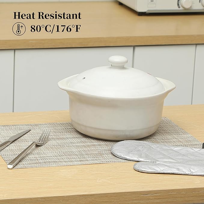 Leetaltree Linen Yellow Placemats Set of 4 - Heat Resistant Non-Slip Place mats for Dining Table, Washable Durable PVC Vinyl Woven Table Mats（Linen Yellow, 4）