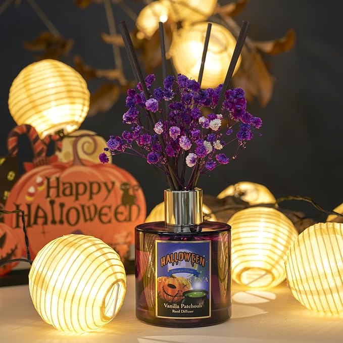 COCORRÍNA Reed Diffuser - Vanilla Patchouli 6.76oz Scented Diffuser with 8 Sticks Home Fragrance Bathroom Shelf Decor (Halloween Collection)