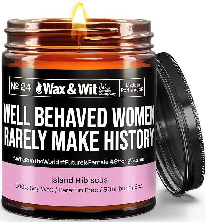 Wax & Wit Funny Soy Candle Gift for Women - Humorous, Aromatherapy Soy Wax Candle, Ideal for Housewarming, Coworker, Birthday – Island Hibiscus - 9oz