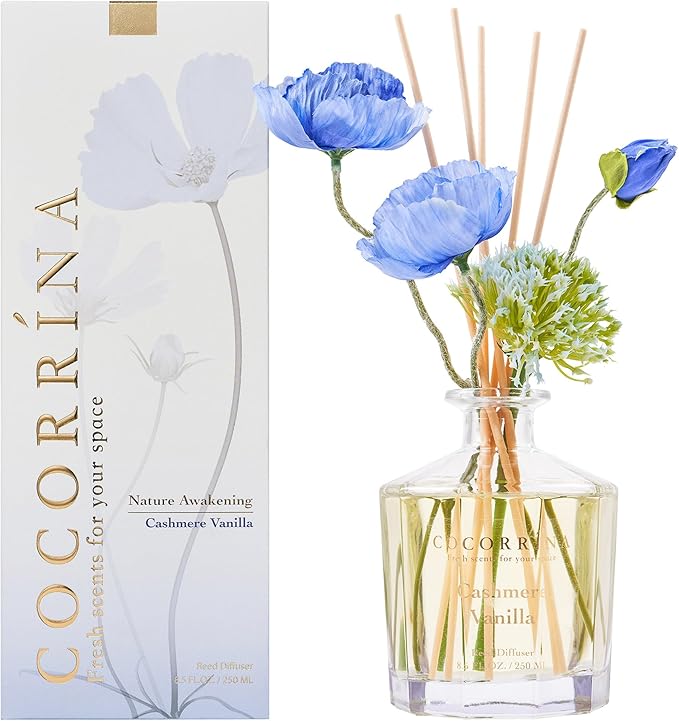 COCORRÍNA Reed Diffuser - Cashmere Vanilla Flower Reed Diffuser Set with 8 Sticks, Home Fragrance Reed Diffuser for Home Bedroom Office Bathroom Shelf Decor (Master Collection)