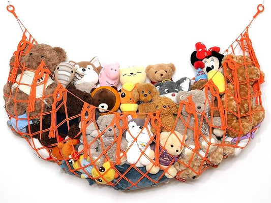 Stuffed Animal Net or Hammock -Wall Mounted-Handmade Macrame Toy Hammock Organizer Stuffed Animal Display Plush Toys Holder Boho Decor for Nursery Playroom orange
