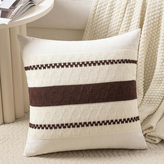 Fancy Homi Set of 1 Boho Brown Decorative Throw Pillow Cover 20x20 Inch for Couch Bed Sofa, Aesthetic Modern Organic Farmhouse Home Decor, Soft Cotton Cute Accent Macrame Woven Cushion Case