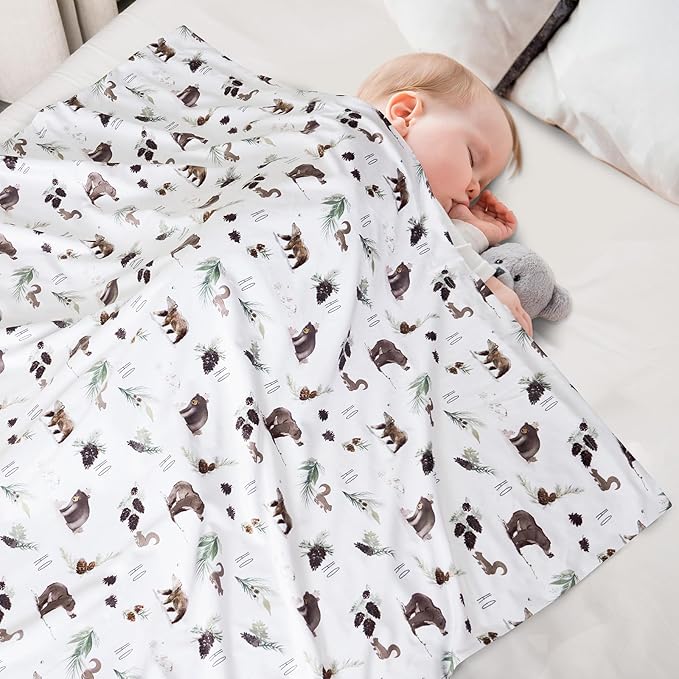 Minky Baby Throw Blanket for Boys Girls Neutral, 50x60 Inches Soft Lightweight Micro Fleece Blanket with Double Layer, Dotted Backing, Receiving Blanket for Newborns, Animals