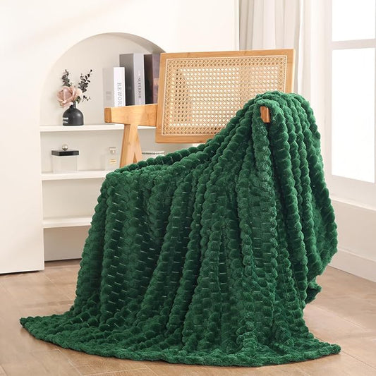 Dark Hunter Green Throw Blanket 50"×60" inches Fuzzy 3D Jacquard Decorative Flannel Fleece Super Soft Plush Cozy Blanket for Couch Sofa Chair Lightweight