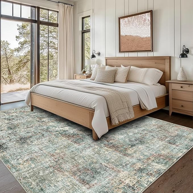 6x9 Area Rugs - Machine Washable Area Rugs for Living Room, Soft Washable Rugs 6x9, Non-Slip Area Rug, Stain Resistant Abstract Low Pile Thin Rug