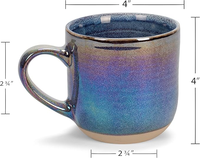 Elanze Designs Glossy Reactive Glaze Large 17 Fluid Ounce Everyday Kitchen Food Grade Ceramic Stoneware Coffee Mug Cup with Comfort Curved Handles, Set of 4, Purple Rainbow