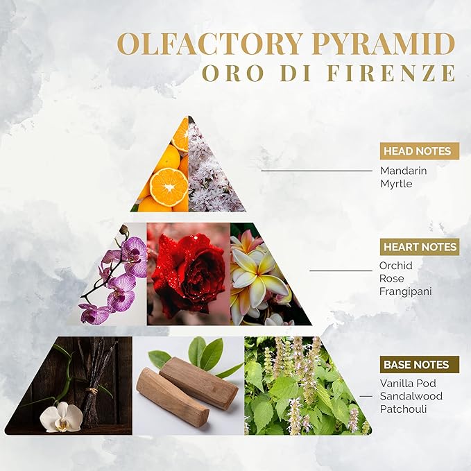 Logevy Firenze 1965 Oro di Firenze – Gold of Florence Luxury Home Fragrance Diffuser by Italian Master Perfumer with Floral & Earthy Notes in Elegant Glass Bottle with 12 Natural Bamboo Reeds – 500ml