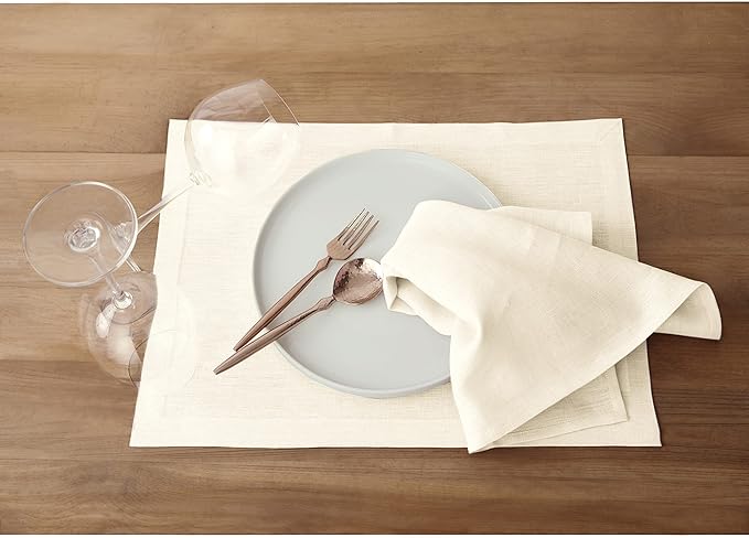 Solino Home Linen Ivory Placemats Set of 6-100% Pure Linen Placemats 14 x 19 Inch for Summer - Fete
