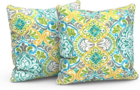 LVTXIII Outdoor Throw Pillow Covers Waterproof Tropic Accent Pillow Cases Fluffy Outdoor Cushion Covers for Garden and Patio Furniture Decoration, 16x16, 2 Pack, Damask Green