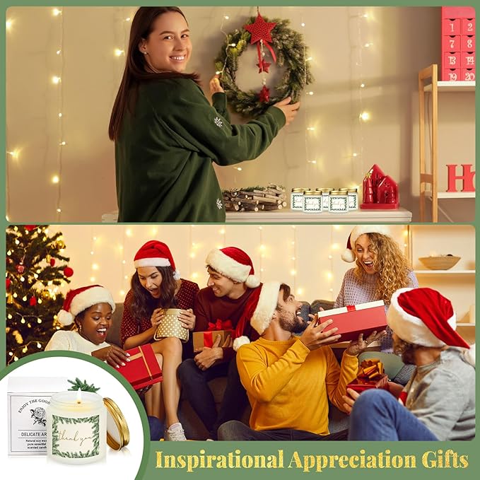 Coume 10 Set Thank You Gifts Candles Employee Appreciation 3.5 oz Christmas Scented Candles Bulk Inspirational Soy Wax Jar Candle Thank You Gifts for Team Coworkers Employee Teacher Volunteers
