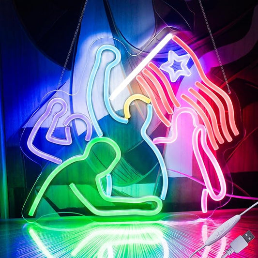 Donald Trum Fight Fight Fight, Neon Sign Led Lights for Wall Decor Neon LED Signs Room Light Up Signs Home Decorfor Bedroom Led USB Powered for Wall Decor Dimmable for Christmas Thanksgiving Birthday Party Girls Gifts with Dimmer (14.6* 12.6in)