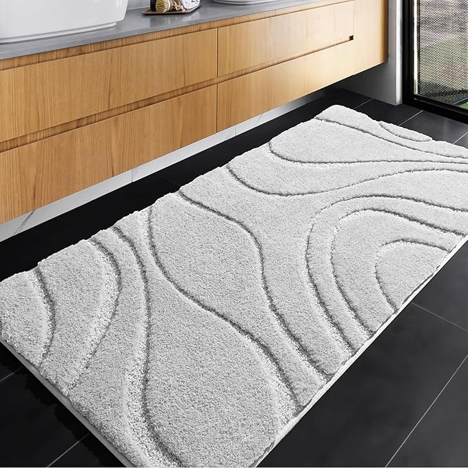 DEXDE Bathroom Rugs Mat, Soft Plush Shaggy Microfiber Bath Rug, Non Slip Bath Mats for Bathroom Runner Floor, Machine Washable Absorbent Carpet for Shower Tub, Gray 24"x47"