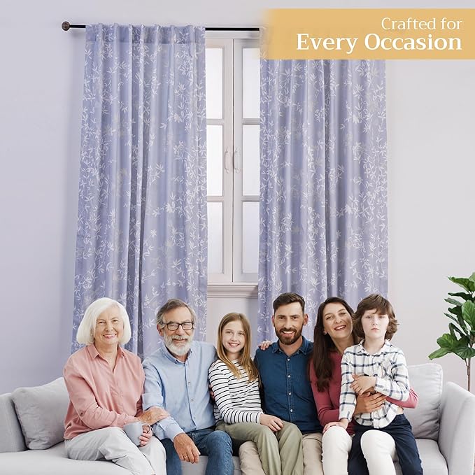 Maison d' Hermine Curtains for Living Room 100% Cotton 84 inch Length One Panel Light Filtering Curtains for Bedroom Windows with Rod and Loop Pockets Drapes (Louxor Blue, 50" W x 84" L)