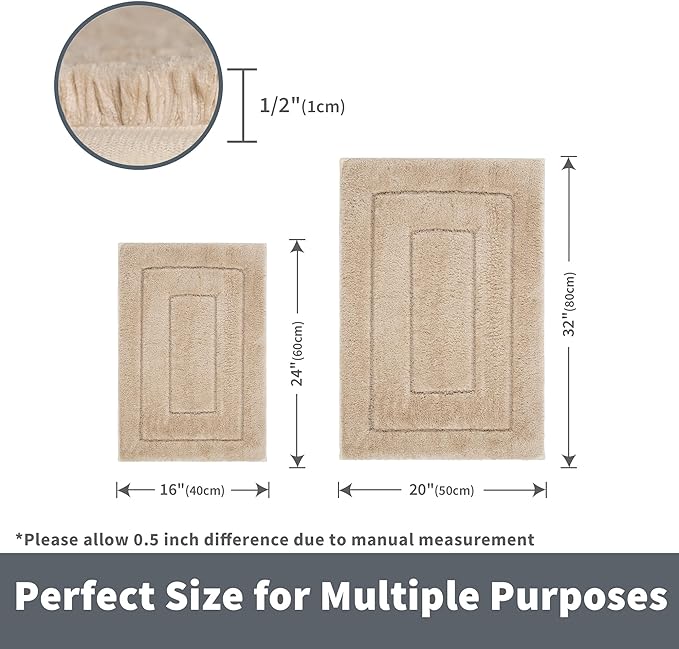 GRANNY SAYS Bathroom Rugs Non Slip, 16" x 24", Bath Rugs for Bathroom Washable, Bath Mats for Floor, Microfiber Bath Mat for Tub, Absorbent Bath Rugs for Shower Room, Khaki